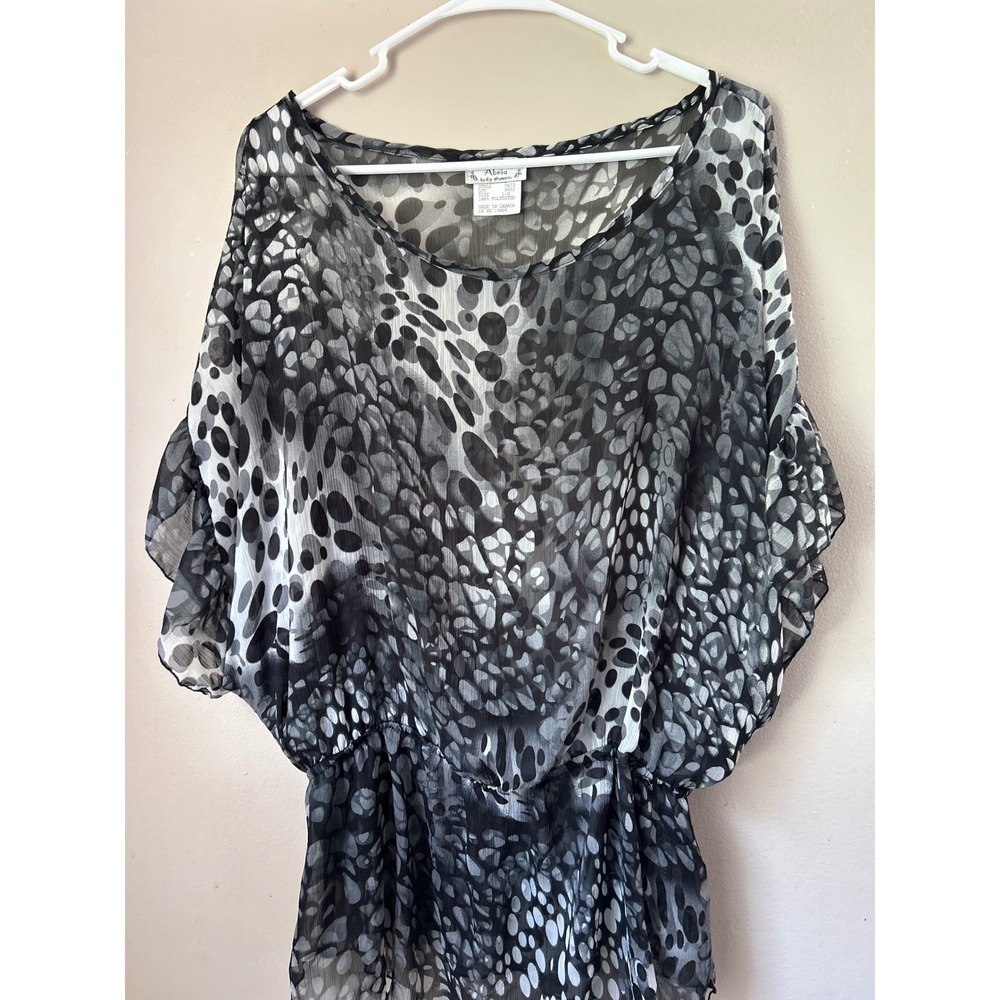 Y2k Abria by d.p. altonante Black/Gray Sheer Dolman Sleeve Blouse Top 1X Boho